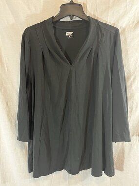 Lands End Women’s 2X (20/22) Black 3/4 Sleeve V-Neck Blouse